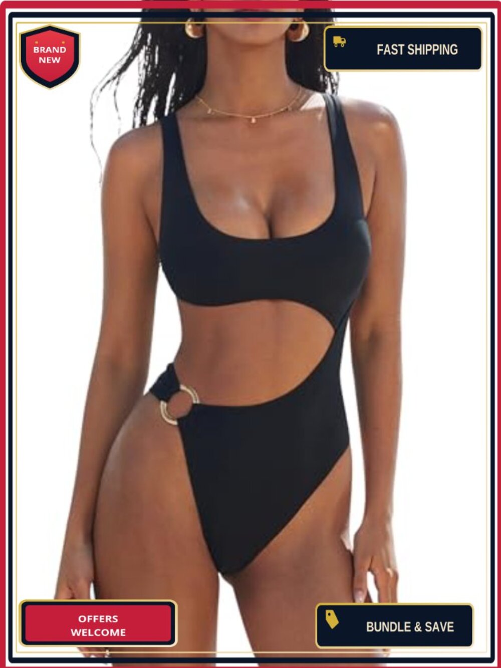 Women's One Piece Tummy Control Swimsuit Cutout Backless Monokini